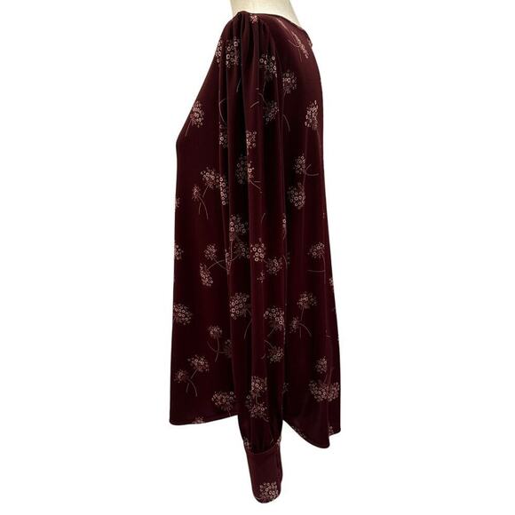Ann Taylor Burgundy Floral Long Sleeve Pullover Blouse - Size Large - Picture 4 of 6